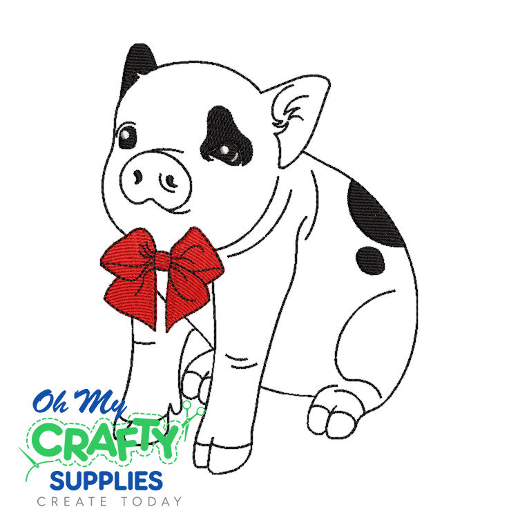 Pig with Bow 420 Embroidery Design