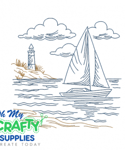 Sailboat by the Sea Sketch 428 Embroidery Design