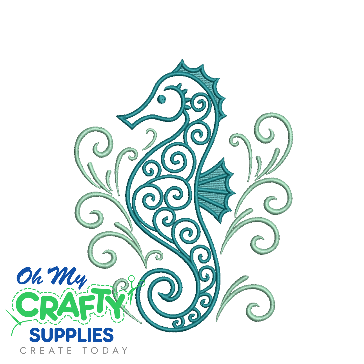 Tidal Swirl Seahorse Embroidery Design