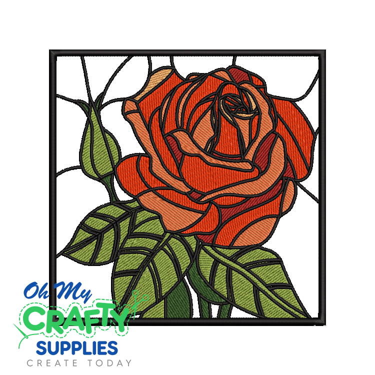 Vintage Rose Stained Glass Embroidery Design
