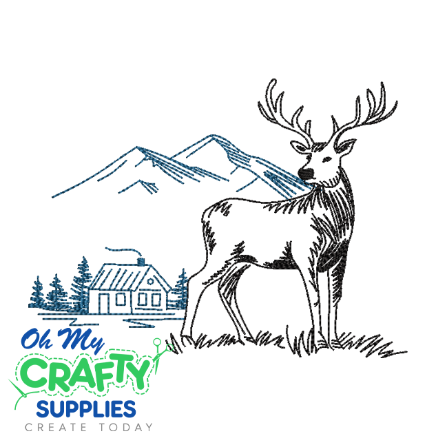 Wildlife Deer Cabin Embroidery Design