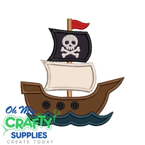 Pirate Ship Applique Embroidery Design