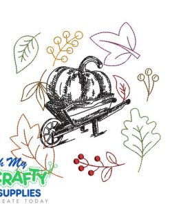 Pumpkin Wheelbarrow with leaves Embroidery Design