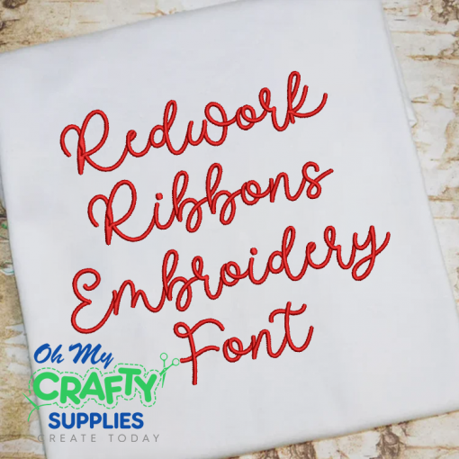 Redwork Ribbons Script Embroidery Font (BX Included)