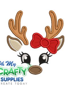 Reindeer with bow Applique Embroidery Design