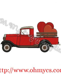 Vintage Solid Stitch Valentine Truck Embroidery Design