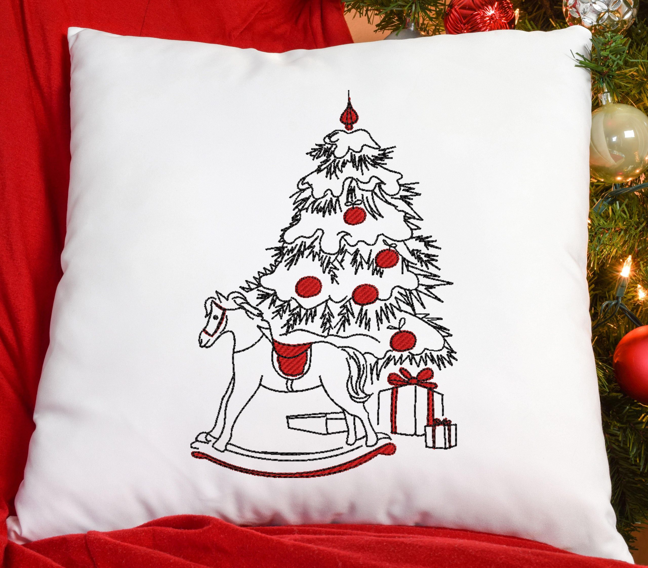 Sketch Christmas Tree Horse 2020 Embroidery Design