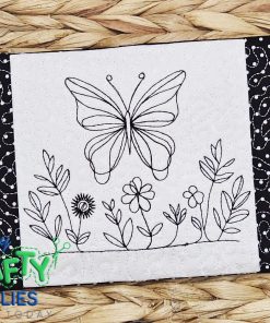 Sketch Floral Butterfly Mug Rug Embroidery Design (MAD)