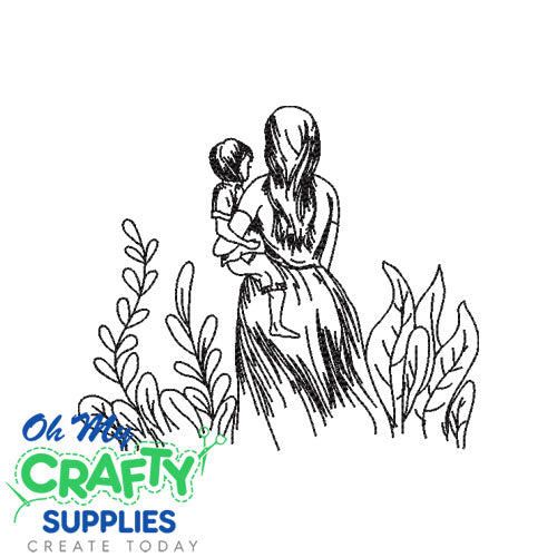 Sketch Mother and Child 1221 Embroidery Design
