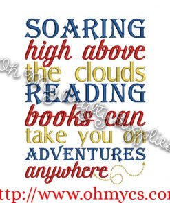 Soaring airplane book saying embroidery design