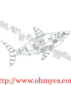 Steam Punk Shark Embroidery Design
