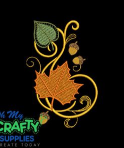 Swirling Acorn Maple Embroidery Design
