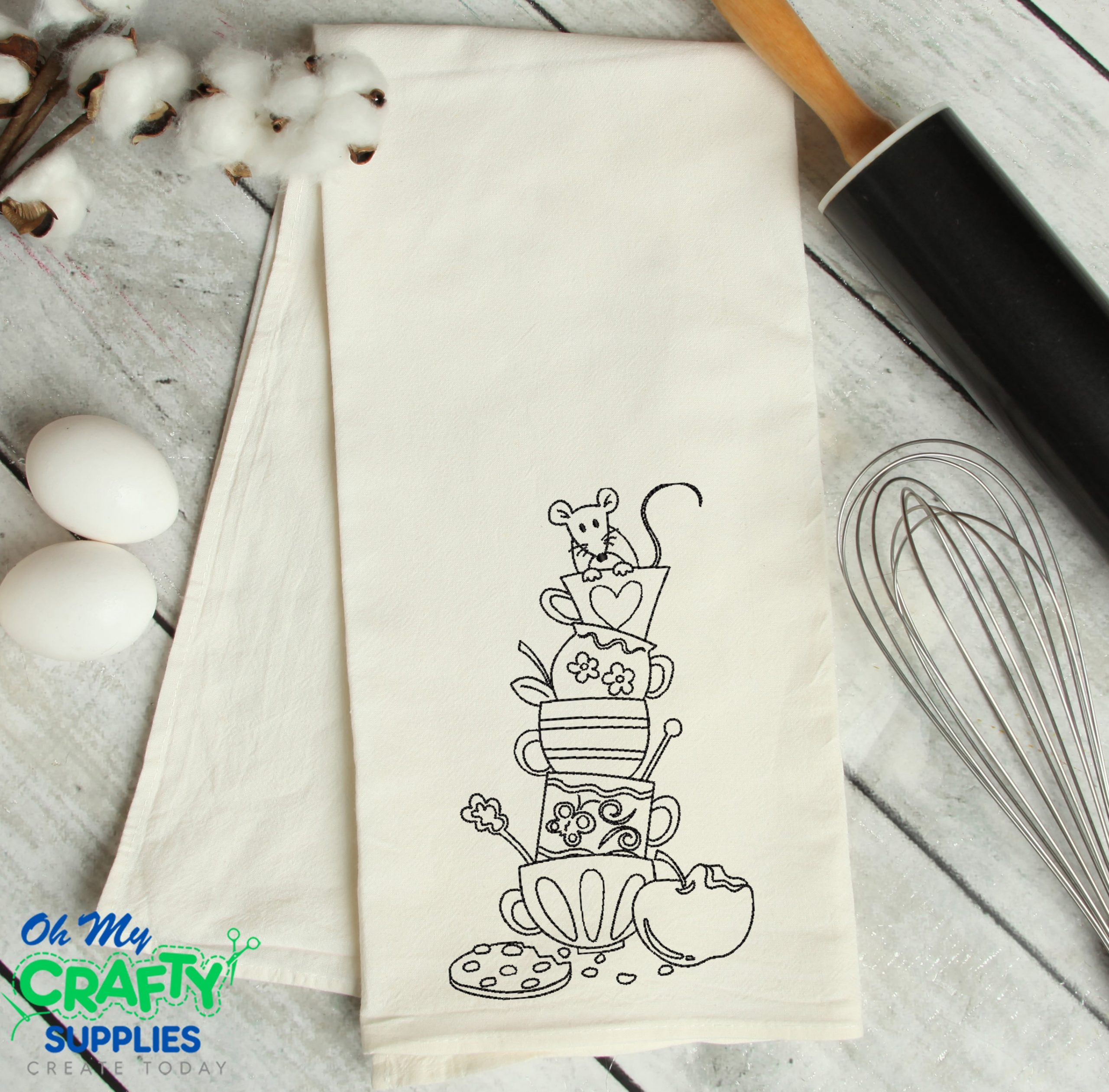 Tea Cup Mouse Embroidery Design