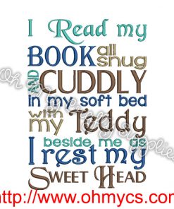 Teddy Bear Book Saying Embroidery Design