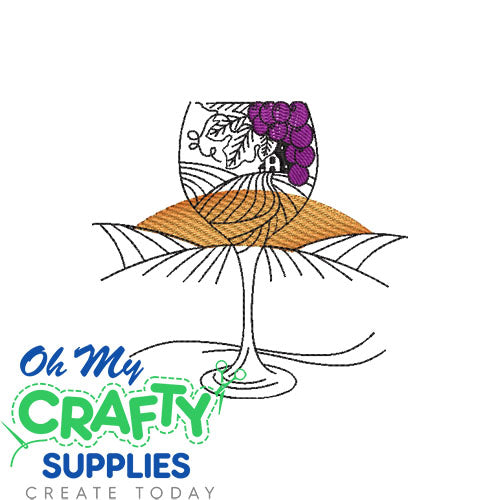 Vineyard Wine Glass Embroidery Design