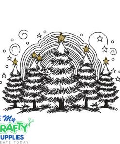 Whimsical Sketch Trees Embroidery Design