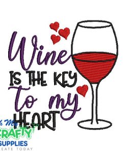 Wine key to my heart Embroidery Design