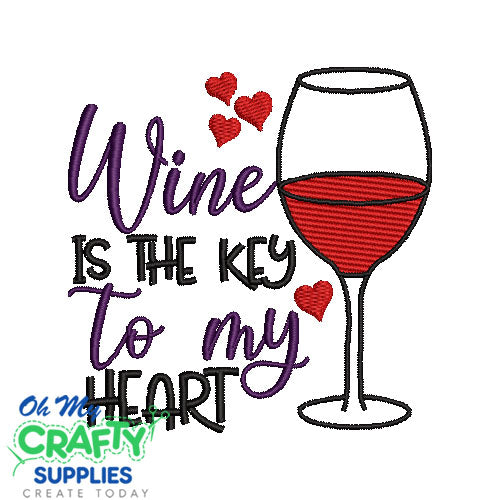 Wine key to my heart Embroidery Design