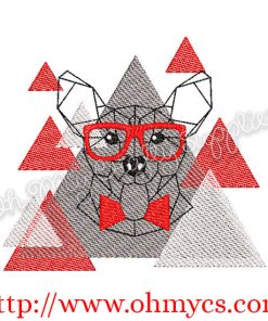 Abstract Dog with Glasses Embroidery Design
