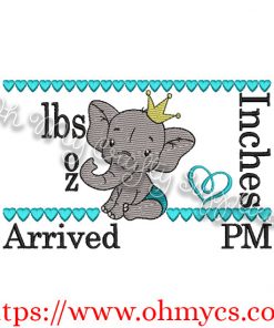 Baby Boy Elephant birth Announcement Embroidery Design
