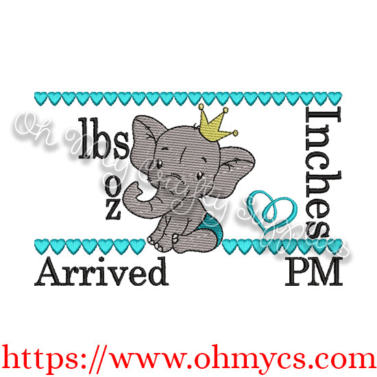 Baby Boy Elephant birth Announcement Embroidery Design