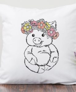 Baby Pig with Floral Crown Embroidery Design
