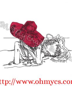 Beach-Lady-in-Hat Embroidery Design