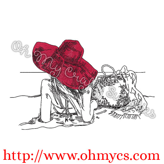 Beach-Lady-in-Hat Embroidery Design