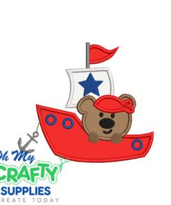 Bear in Boat Applique Design
