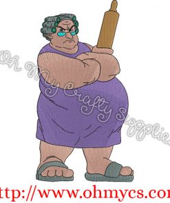 Bertha Wielding A Rolling Pin Embroidery Design