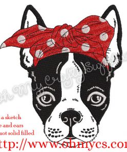Sketch Boston Terrier with Headband Embroidery Design