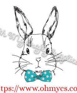 Sketch Boy Bunny with Bow Tie Embroidery Design