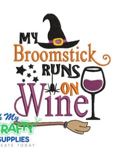 Broomstick on wine Embroidery Design