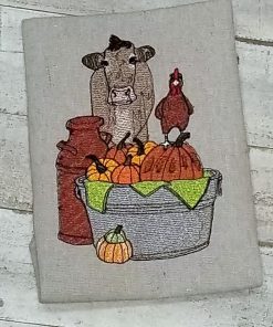 Fall Jersey Cow with Washtub Embroidery Design