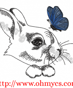 Bunny with Butterfly Sketch Embroidery Design
