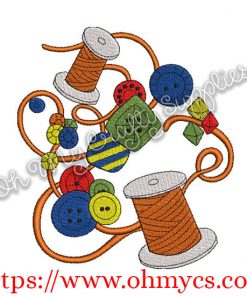 Buttons and Thread Embroidery Design