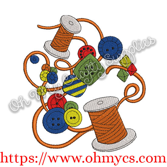 Buttons and Thread Embroidery Design