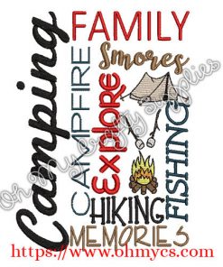 Camping Words Embroidery Design