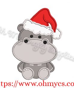Christmas Hippo Santa Hat Applique Design