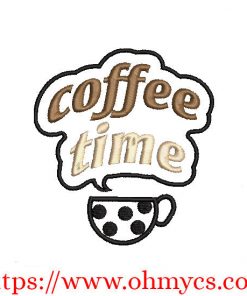 Coffee Time Saying Embroidery Design