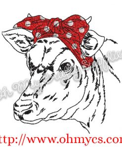 Cow Headband Sketch Embroidery Design