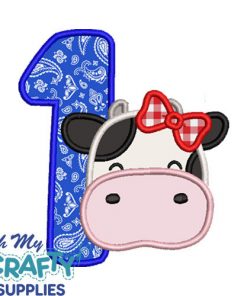 Girl Cow Birthday Applique Embroidery Design (Set 1-9)