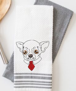 Chihuahua Drawing with Necktie Embroidery Design