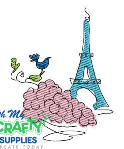 Sketch Doodle Art Eiffel Tower Embroidery Design