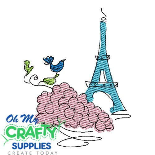 Sketch Doodle Art Eiffel Tower Embroidery Design