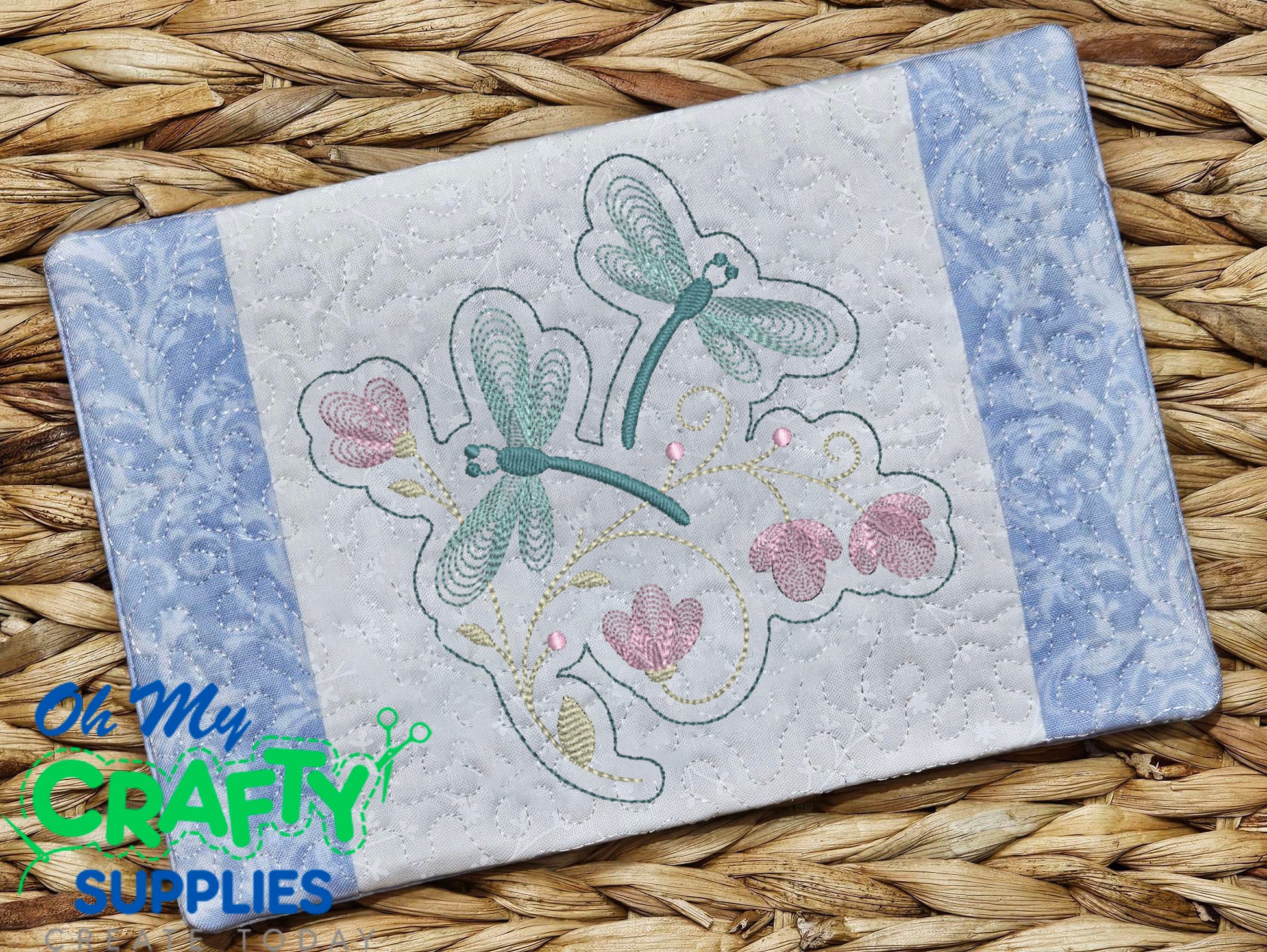 Dragonfly Dreams Mug Rug Embroidery Design (REV)