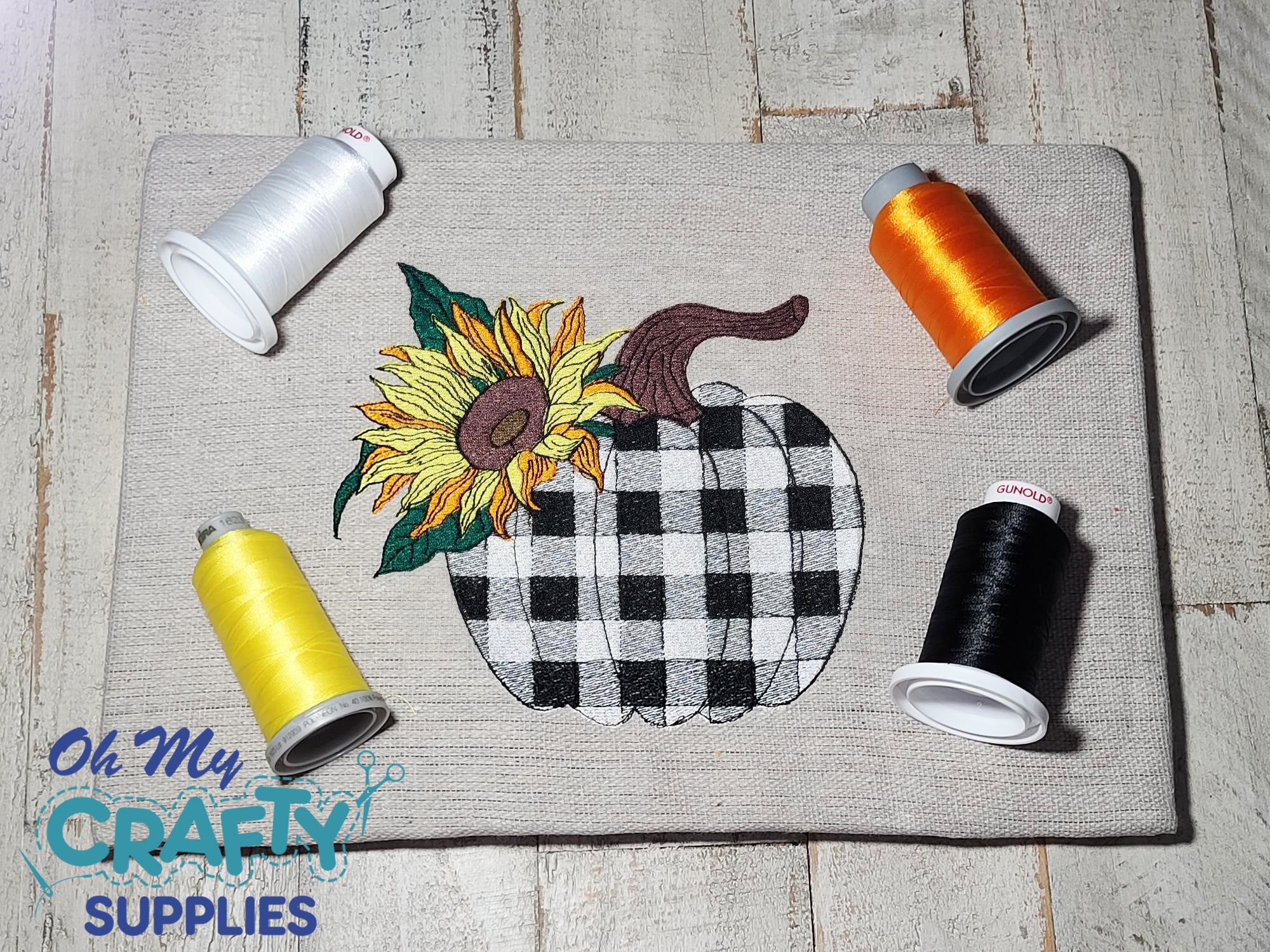 Plaid Sunflower Pumpkin Embroidery Design