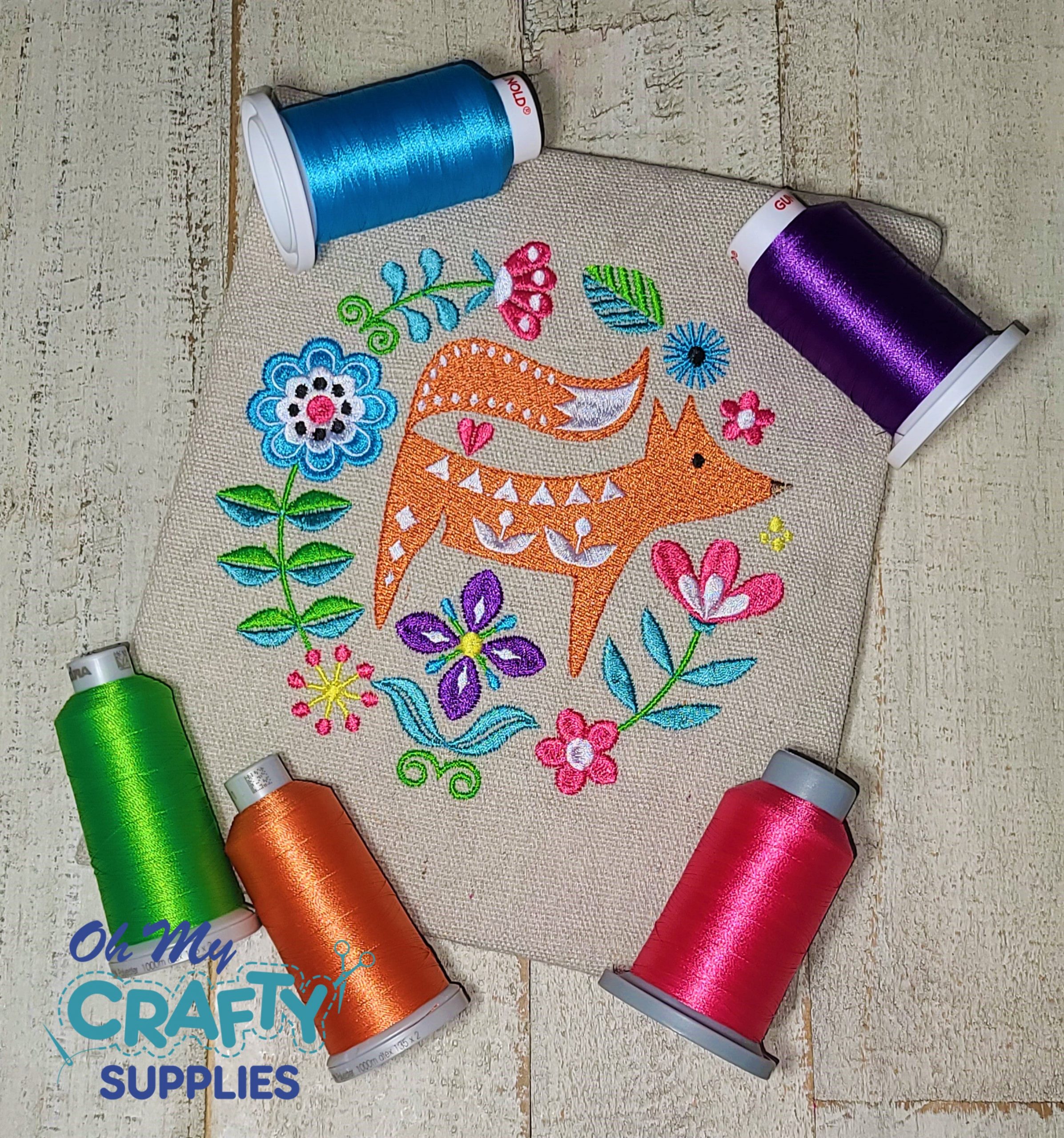 Folk Art Fox Embroidery Design