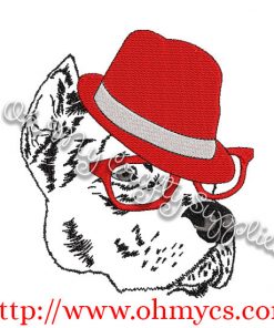 Drawing of dog with Hat and Glasses Embroidery Design