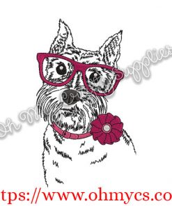 Drawing Dog with Glasses Embroidery Design